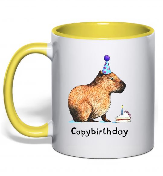 Чашка з кольоровою ручкою Capybirthday Сонячно жовтий фото