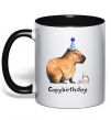 Чашка з кольоровою ручкою Capybirthday Чорний фото