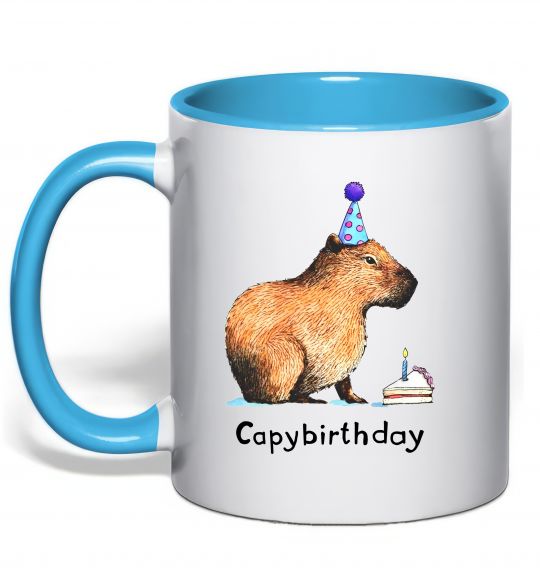 Чашка з кольоровою ручкою Capybirthday Блакитний фото