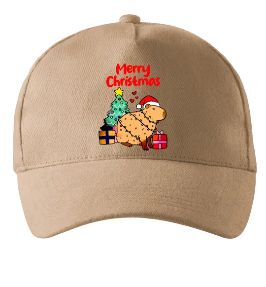 Кепка Merry Christmas Capybara Песочный фото