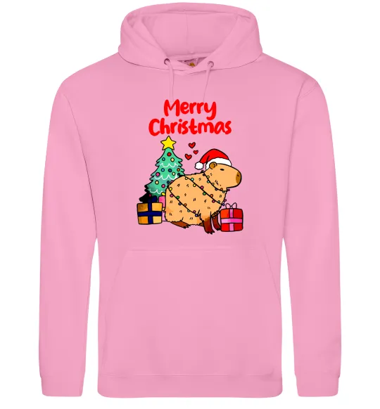 Чоловіча толстовка (худі) Merry Christmas Capybara Рожевий фото