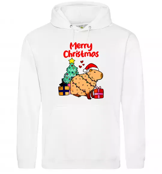 Чоловіча толстовка (худі) Merry Christmas Capybara Білий фото
