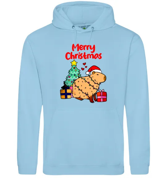 Жіноча толстовка (худі) Merry Christmas Capybara Блакитний фото