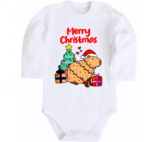 Детский боди Merry Christmas Capybara Белый фото
