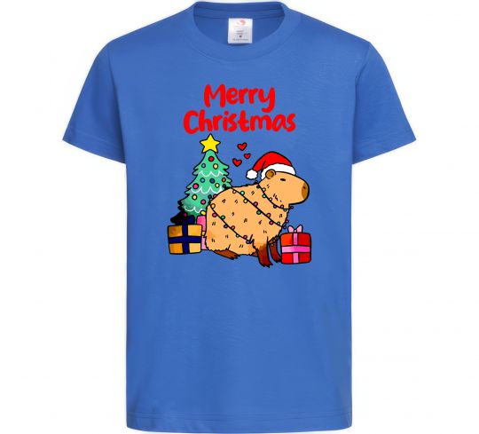 Дитяча футболка Merry Christmas Capybara Яскраво-синій фото