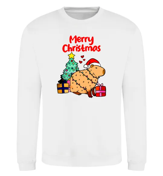 Свитшот Merry Christmas Capybara Белый фото