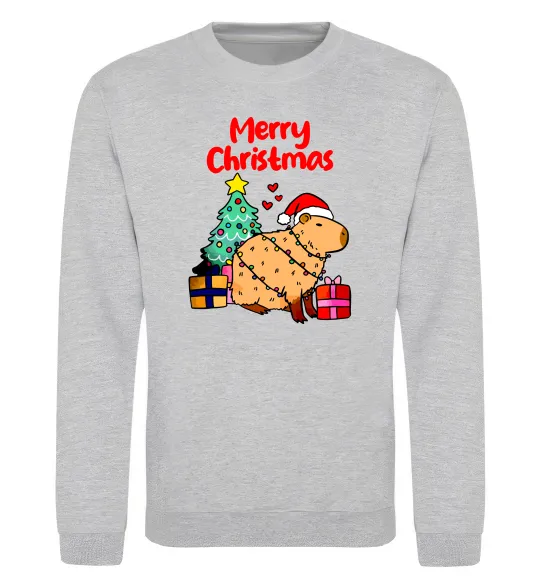 Свитшот Merry Christmas Capybara Серый меланж фото