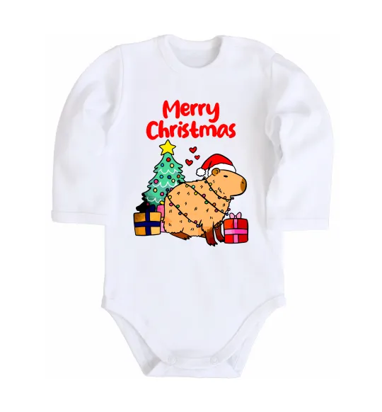 Дитячий бодік Merry Christmas Capybara Білий фото