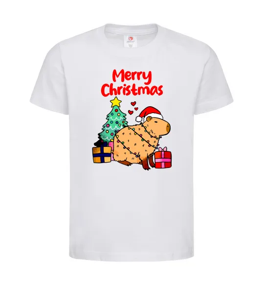Детская футболка Merry Christmas Capybara Белый фото