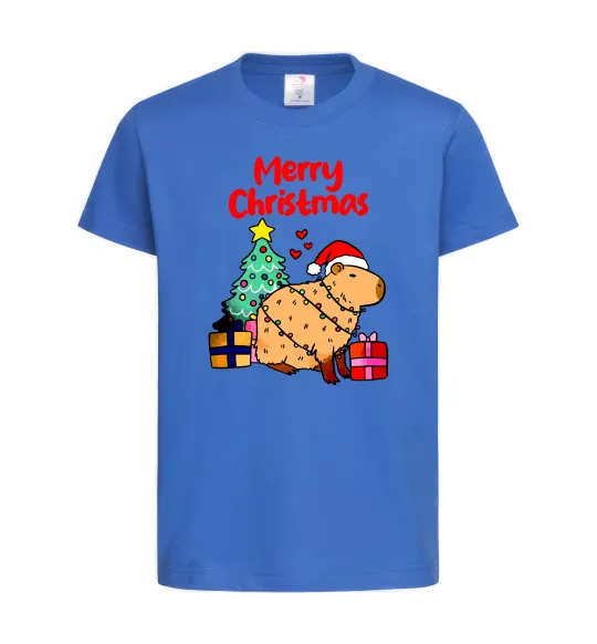 Детская футболка Merry Christmas Capybara Ярко-синий фото