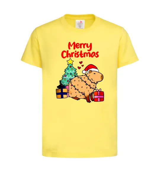 Детская футболка Merry Christmas Capybara Лимонный фото