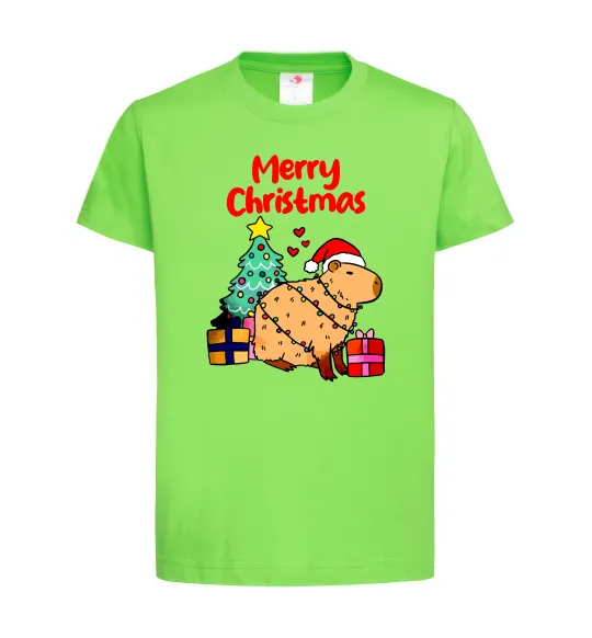 Детская футболка Merry Christmas Capybara Лаймовый фото