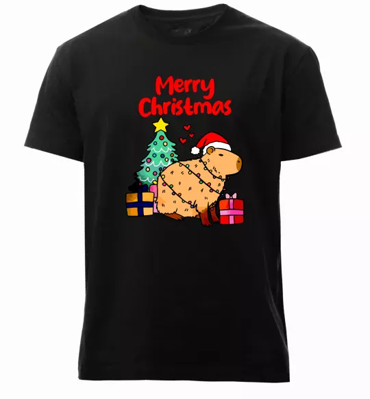 Мужская премиум футболка Merry Christmas Capybara Черный фото