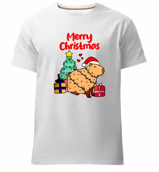 Мужская премиум футболка Merry Christmas Capybara Белый фото