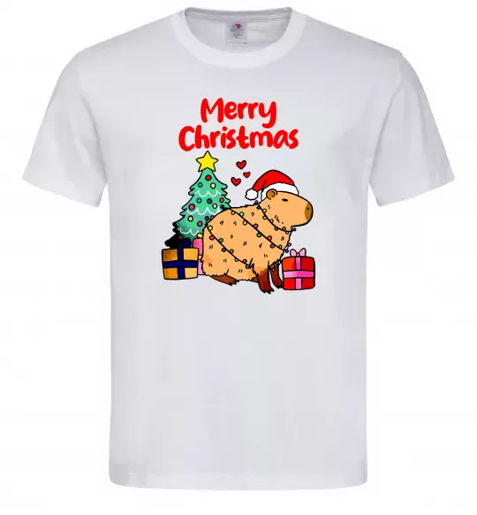 Мужская футболка Merry Christmas Capybara Белый фото