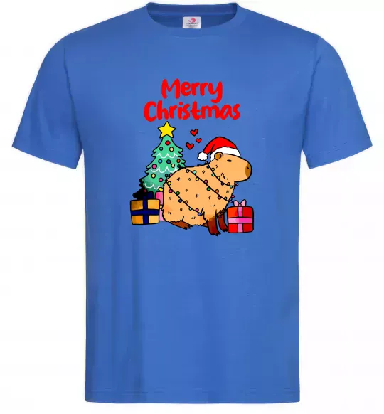 Мужская футболка Merry Christmas Capybara Ярко-синий фото