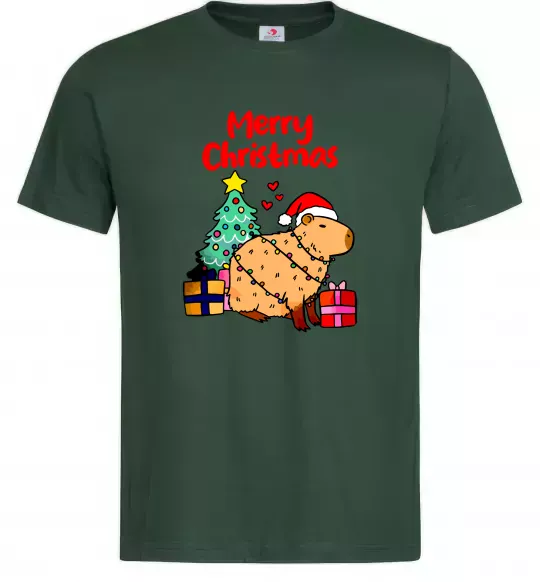 Мужская футболка Merry Christmas Capybara Темно-зеленый фото