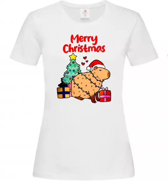 Женская футболка Merry Christmas Capybara Белый фото