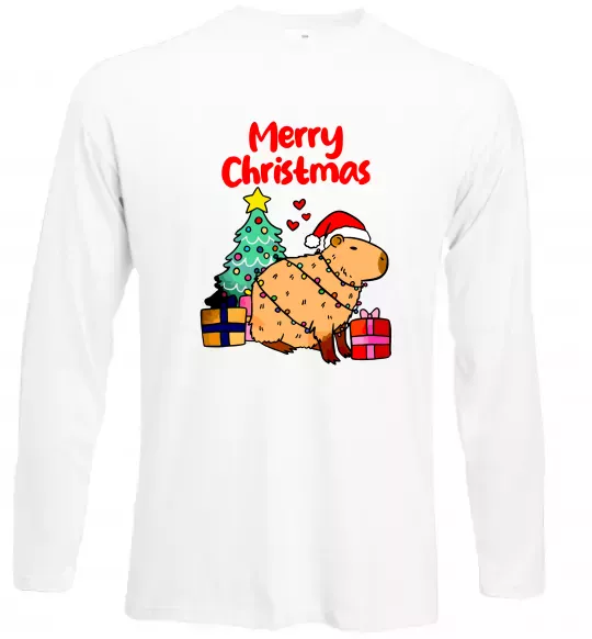 Лонгслив Merry Christmas Capybara Белый фото