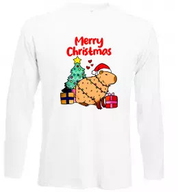 Лонгслив Merry Christmas Capybara Белый фото