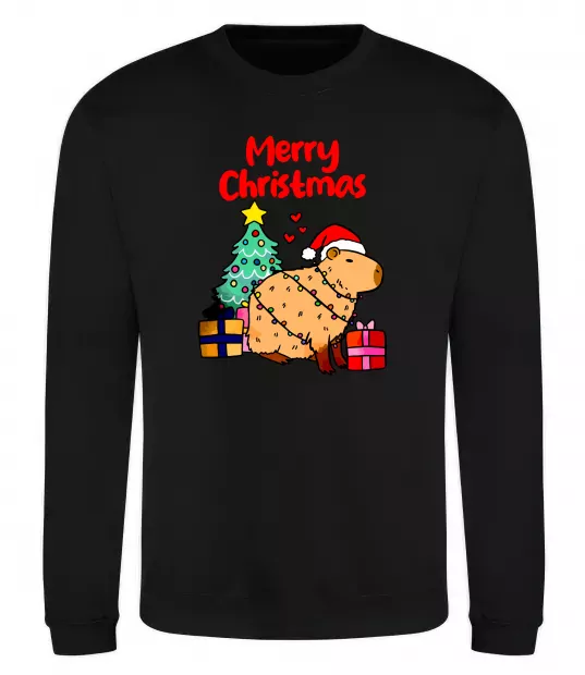Свитшот Merry Christmas Capybara Черный фото