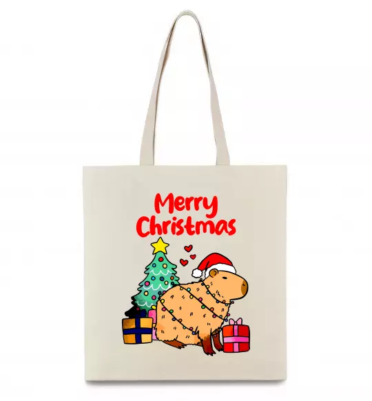 Эко-сумка Merry Christmas Capybara Бежевый фото