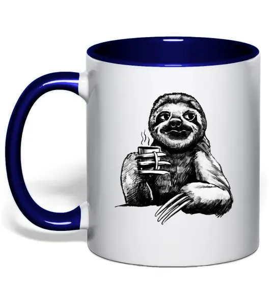 Чашка с цветной ручкой Лінивець з кавою Глубокий темно-синий фото