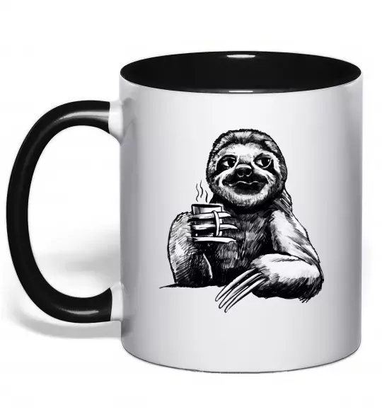 Чашка с цветной ручкой Лінивець з кавою Черный фото