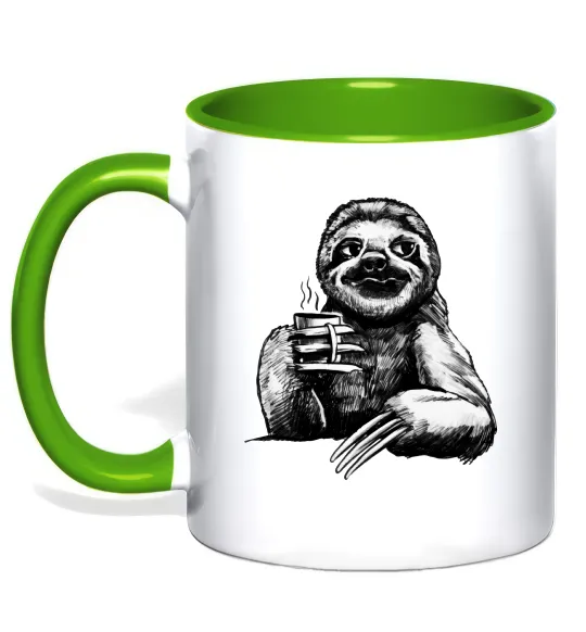 Чашка з кольоровою ручкою Лінивець з кавою Лаймовий фото