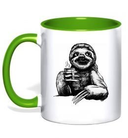 Чашка з кольоровою ручкою Лінивець з кавою