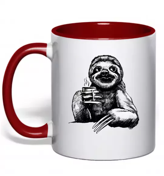 Чашка с цветной ручкой Лінивець з кавою Красный фото