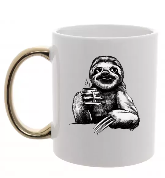 Чашка с цветной ручкой Лінивець з кавою Золото фото