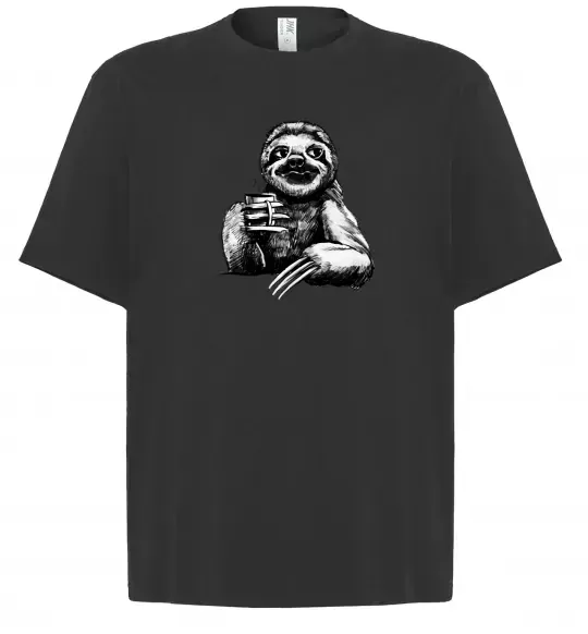 Футболка Оверсайз Лінивець з кавою Черный фото