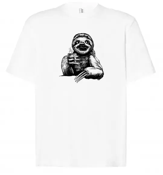 Футболка Оверсайз Лінивець з кавою Белый фото