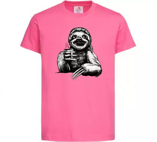 Дитяча футболка Лінивець з кавою Яскраво-рожевий фото