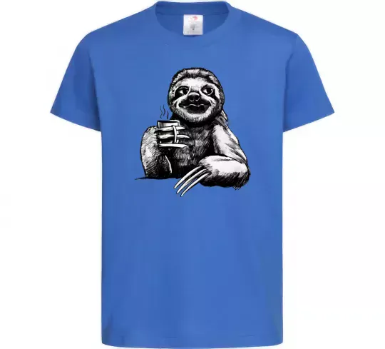 Дитяча футболка Лінивець з кавою Яскраво-синій фото