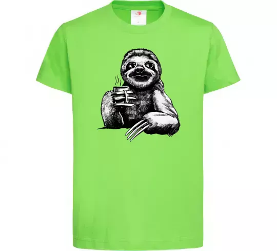 Дитяча футболка Лінивець з кавою Лаймовий фото