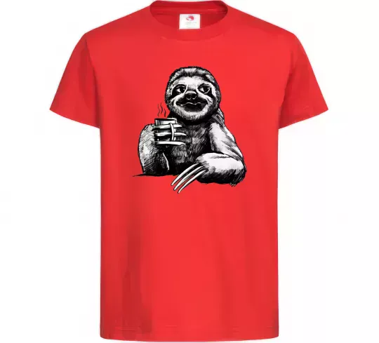 Дитяча футболка Лінивець з кавою Червоний фото