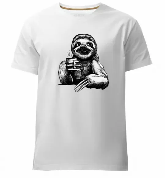 Мужская премиум футболка Лінивець з кавою Белый фото