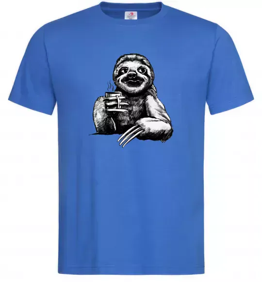 Мужская футболка Лінивець з кавою Ярко-синий фото