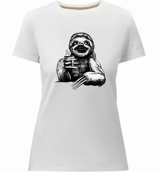 Женская премиум футболка Лінивець з кавою Белый фото