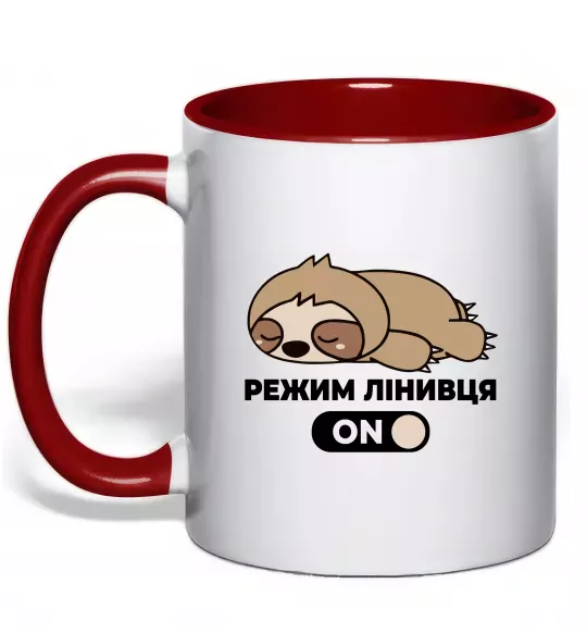 Чашка з кольоровою ручкою Режим лінивця Червоний фото