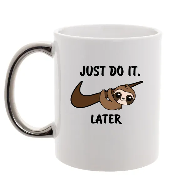 Чашка с цветной ручкой Just do it later Серебро фото