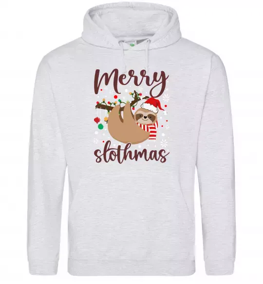 Мужская толстовка (худи) Merry slothmas Серый меланж фото