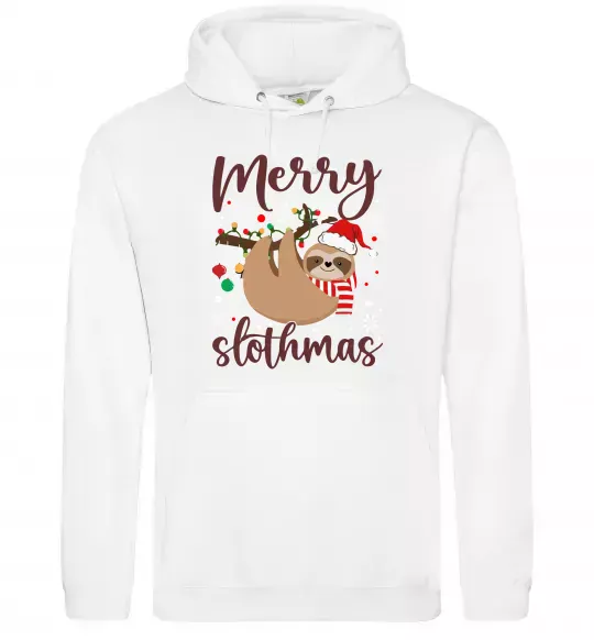 Женская толстовка (худи) Merry slothmas Белый фото