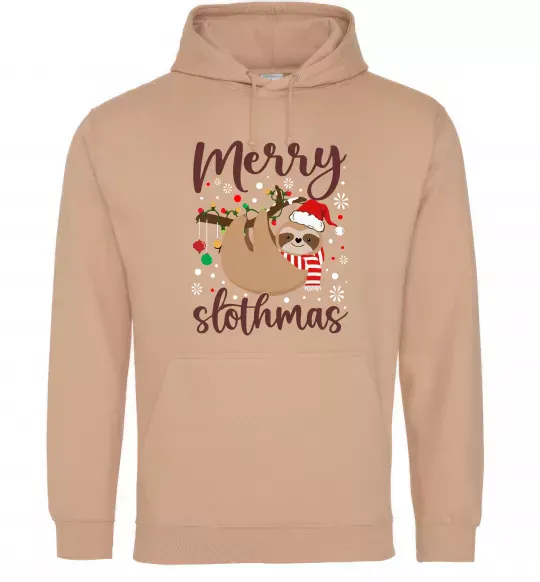 Женская толстовка (худи) Merry slothmas Песочный фото