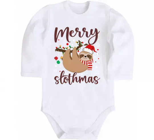 Детский боди Merry slothmas Белый фото