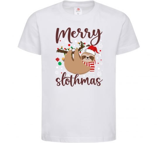 Детская футболка Merry slothmas Белый фото