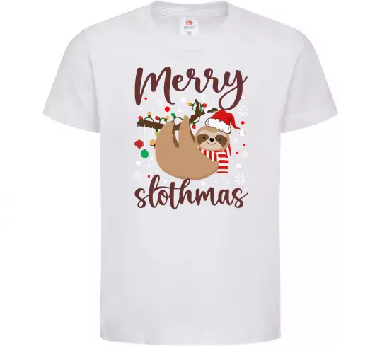 Дитяча футболка Merry slothmas Білий фото