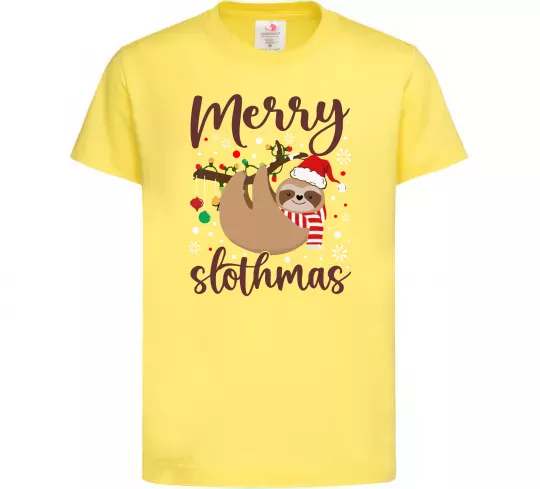 Дитяча футболка Merry slothmas Лимонний фото
